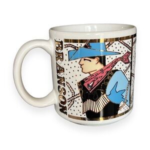 Branson Missouri Ceramic Cowboy Mug 8oz Metallic Gold Souvenir Coffee Cup 1993‎